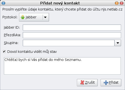 Přidání kontaktu v Gajimu