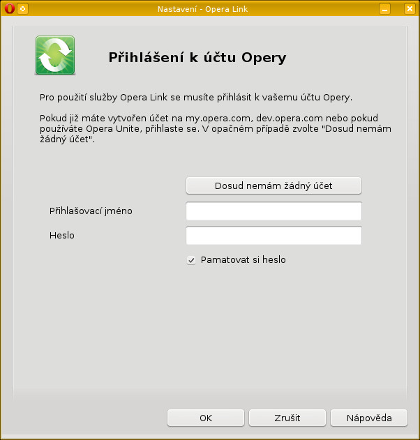 Přihlášení se ke službě Opera Link