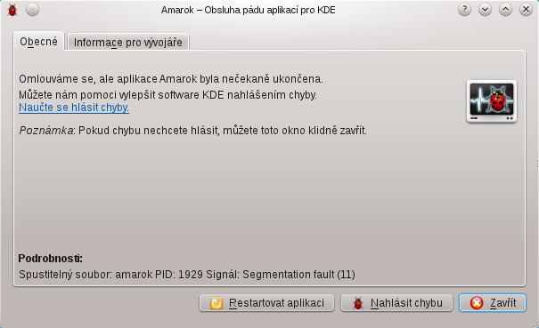 Multimediální přehrávač Amarok neběží nejstabilněji