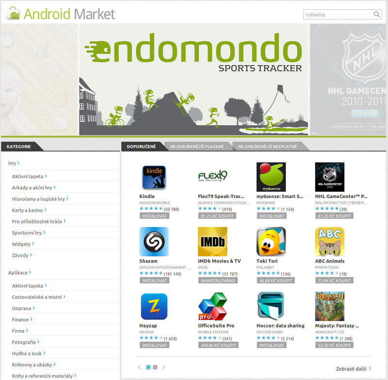 Android Market přes web