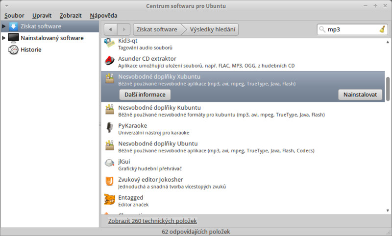 Nesvobodné doplňky Xubuntu