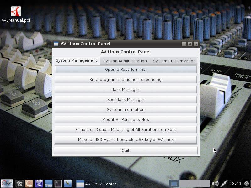 AV Linux Control Panel – System Management