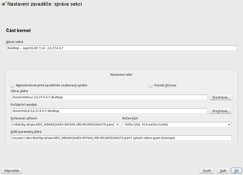 Zavaděč – Editace sekce – grafický režim