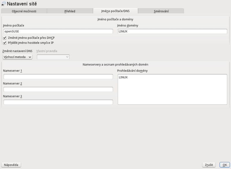 Síť – Jméno počítače/DNS – grafický režim
