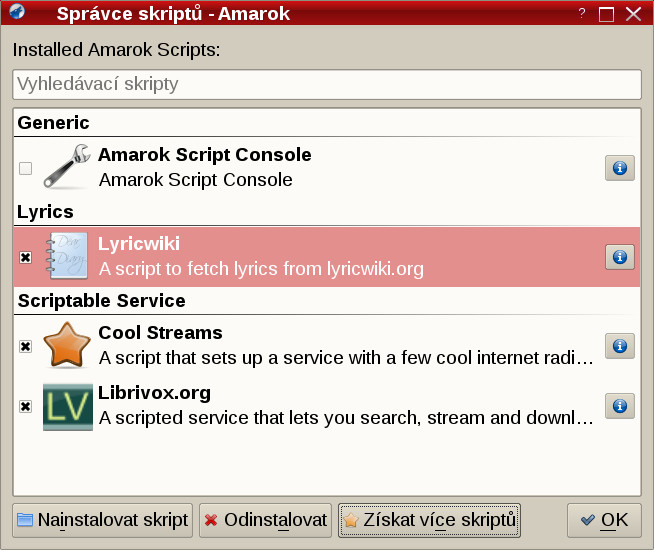 Amarok2 - správce skriptů