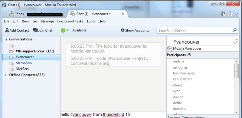 Thunderbird 15 a IRC