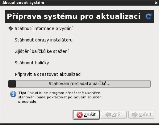 Příprava a stahování balíčků (aktualizace Fedory 14 na verzi 15)