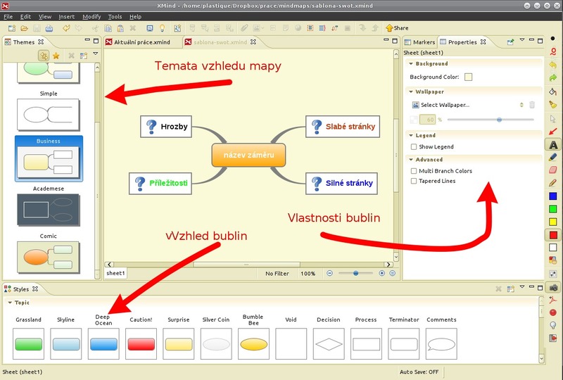 XMind s komentáři vyrobenými v programu Ardesia