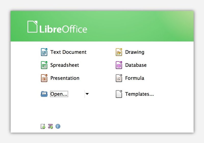 LibreOffice – uvítací obrazovka