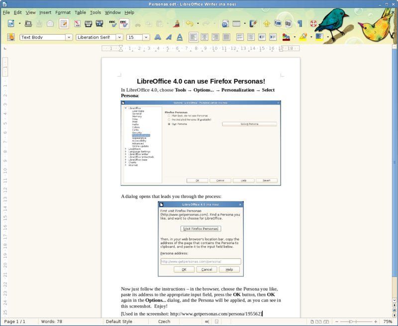 LibreOffice 4.0 s motivem Personas