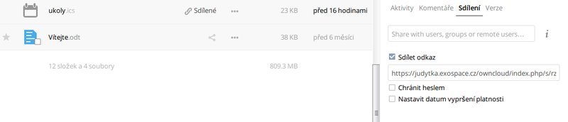 Uložený *.ics soubor na serveru, aktivováno sdílení﻿