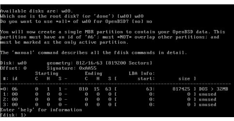 Z uvítacieho okna fdisku pri inštalácii OpenBSD vidieť, že ste v skutočnom Unixe