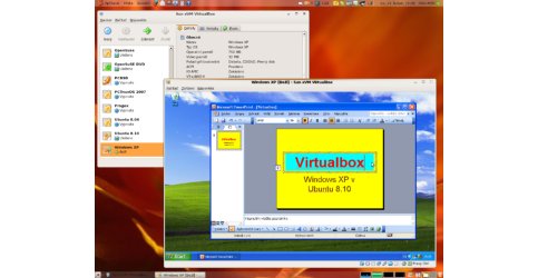 VirtualBox se spuštěným hostovaným systémem Windows XP