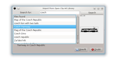 Dialogové okno volby Import from Open Clip Art v Inkscape 0.48.3