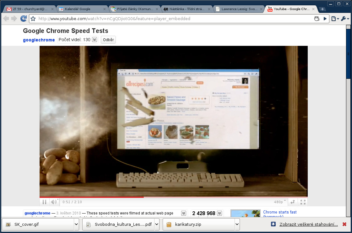 Google Chrome s videem předvádějícím jeho rychlost