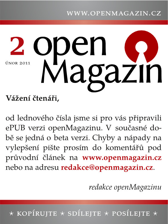 Kliknutím na obrázek si stáhnete openMagazin 02/2011 ve formátu ePUB