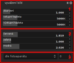 Tři možnosti vyvážení bílé v Darktable