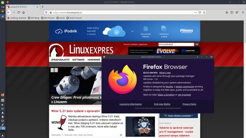MX Linux 19.3 s Firefoxom 82.0.3