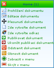 Kontextová nabídka stromu dokumentů