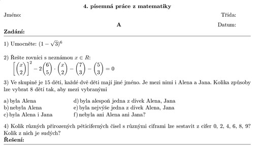 Písemka z matematiky