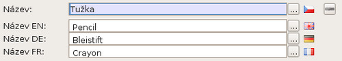 Vícejazyčné pojmenování položky ve skladu.