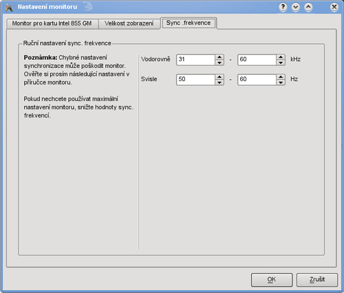 Nastavení rozsahu synchronizačních kmitočtů monitoru