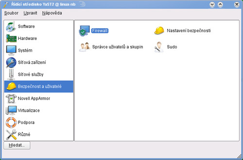 Spouštění konfigurace firewallu v programu YaST2