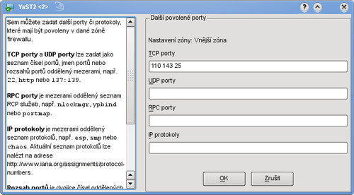 Firewall - pokročilé přidání povolené služby