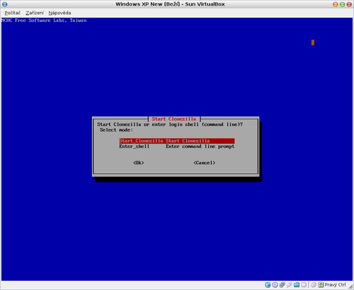 Spustit Clonezilla nebo shell?