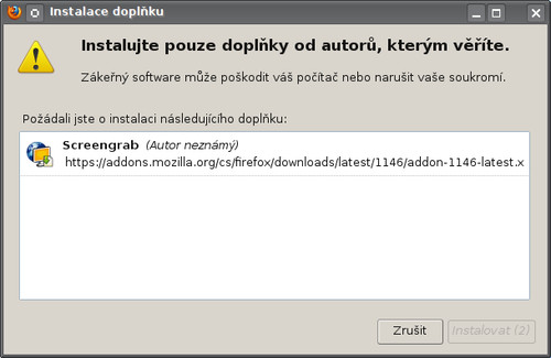 Bezpečnostní upozornění Mozilla Firefoxu