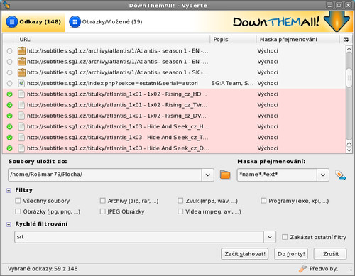 DownThemAll: Hromadně stahujeme titulky pomocí filtru „srt“