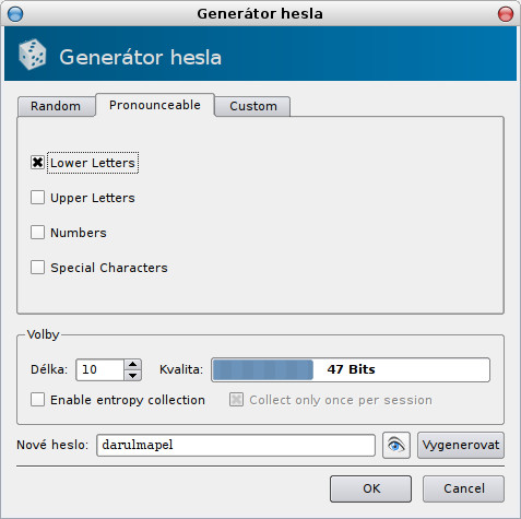 Generování vyslovitelných hesel