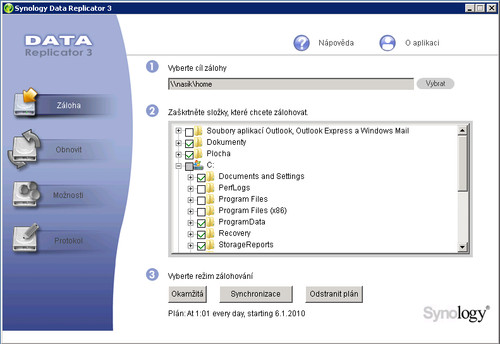 Synology Data Replicator nastavující zálohování vašeho počítače na NAS server v prostředí MS Windows