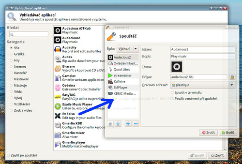 Přidání programu do spouštěče - přetažením z Vyhledávače aplikací