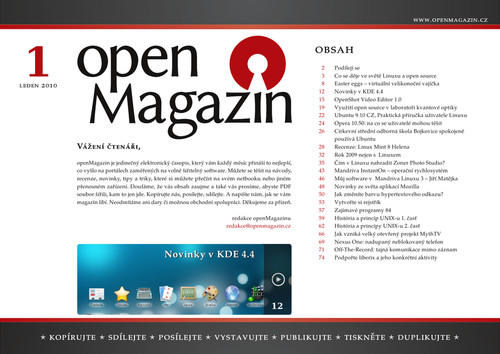 Titulní strana openMagazinu 1/2010