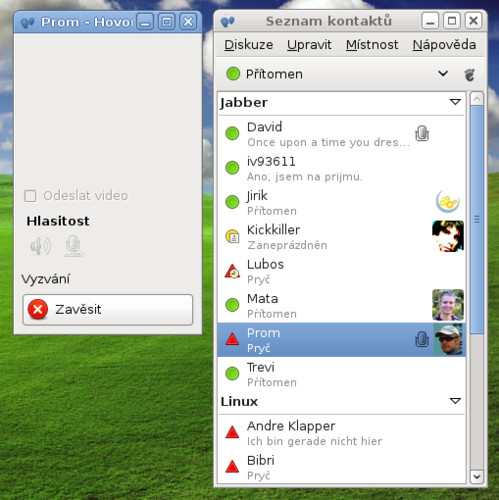 Volání v Empathy v síti Jabber