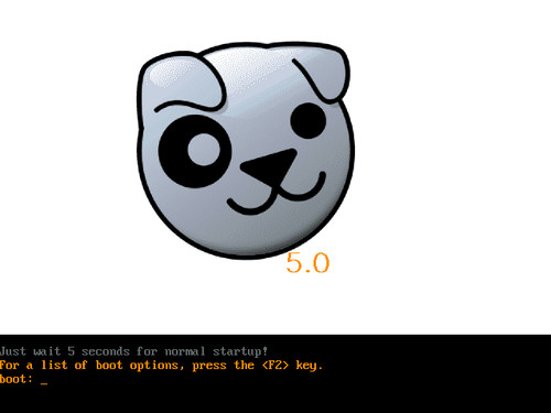 Spouštěcí obrazovka Puppy Linuxu