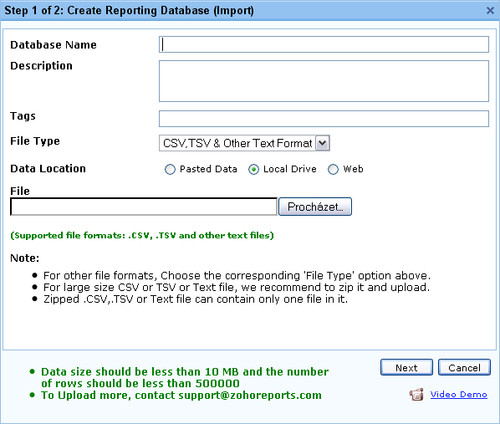 Zoho Reports - import dat