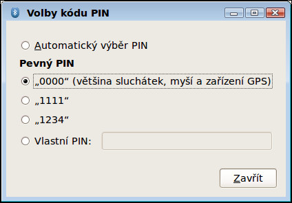 Výběr PINu pro spárování zařízení