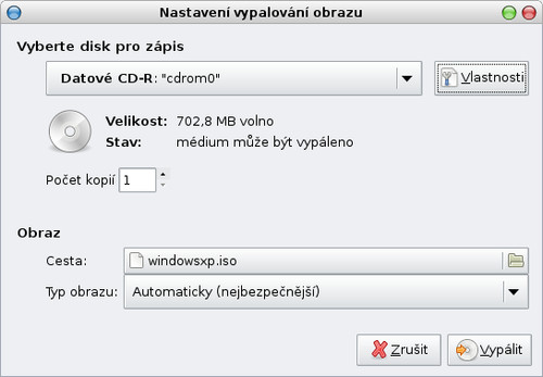 Vypálení obrazu disku