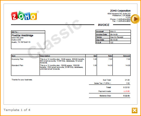 Zoho Invoice - šablona faktury