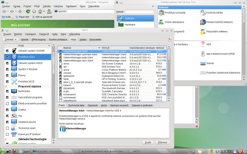 Ovládací centrum YaST a správa softwaru, verze pro Qt/KDE. Srovnejte s verzí pro GTK výše
