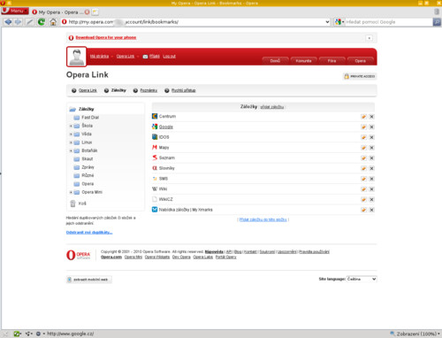 Online zpráva záložek – Ke svým záložkám tak máte snadný přístup ze všech prohlížečů, nejen z Opery