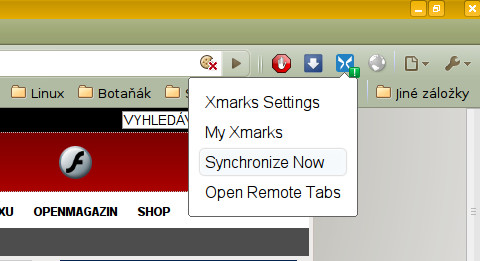 Ikona pro ovládání Xmarks v Google Chrome/Chromiu (klikněte levým tlačítkem myši)
