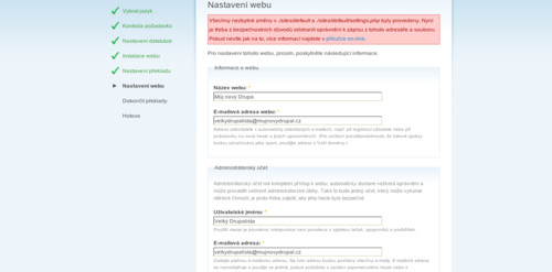 Základní nastavení webu: jméno, kontakt a administrátor