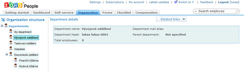 Zoho People – organizační struktura