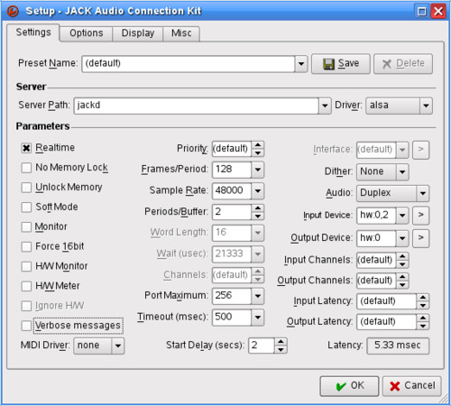 QJackCtl | Setup | Settings