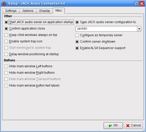 QJackCtl | Setup | Misc