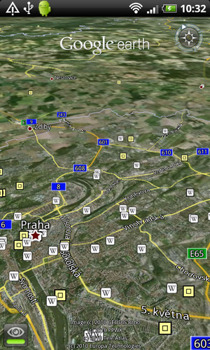Google Earth funguje bez problému i na Desire HD