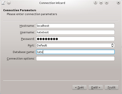Průvodce KateSQL pro připojení k databázi